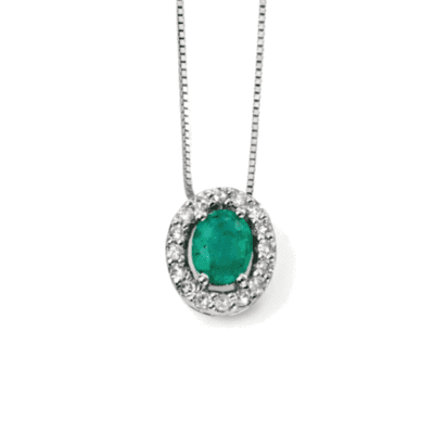 9ct White Gold Diamond and Emerald Pendant