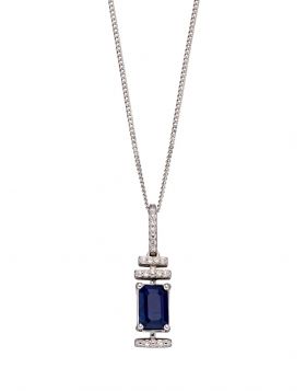 9ct White Gold Diamond and Sapphire Art Deco Pendant | Hoppers Jewellers