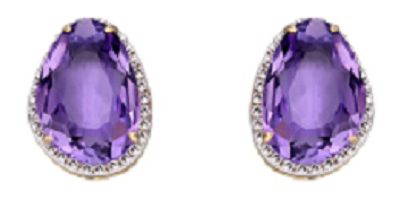 9ct Gold and Amethyst and Diamond Earrings