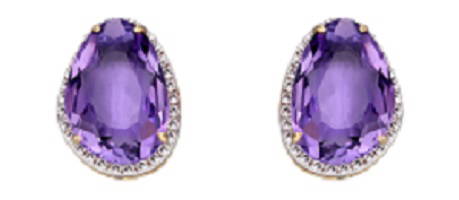 9ct Gold and Amethyst and Diamond Earrings