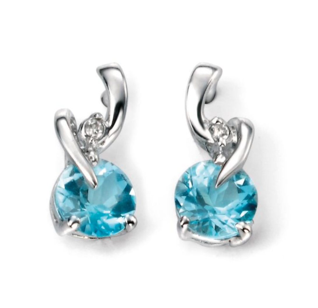 9ct Gold Blue Topaz and Diamond Earrings