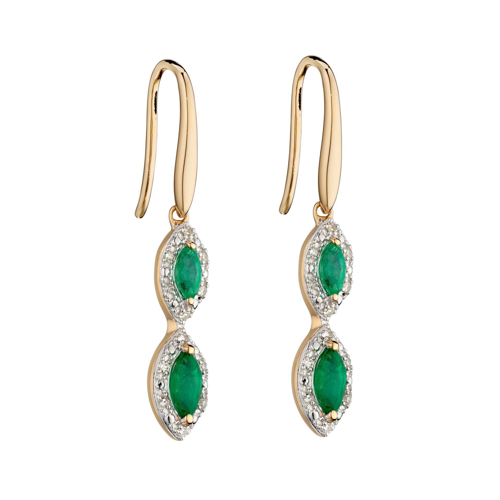 9ct Yellow Gold Emerald and Diamond Earrings Hoppers Jewellers