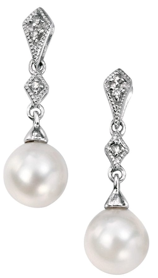 9ct White Gold Diamond and Freshwater Pearl Earrings | Hoppers Jewellers