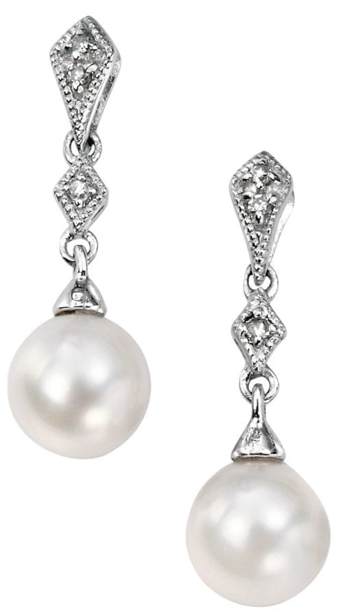 9ct White Gold Diamond and Freshwater Pearl Earrings Hoppers Jewellers