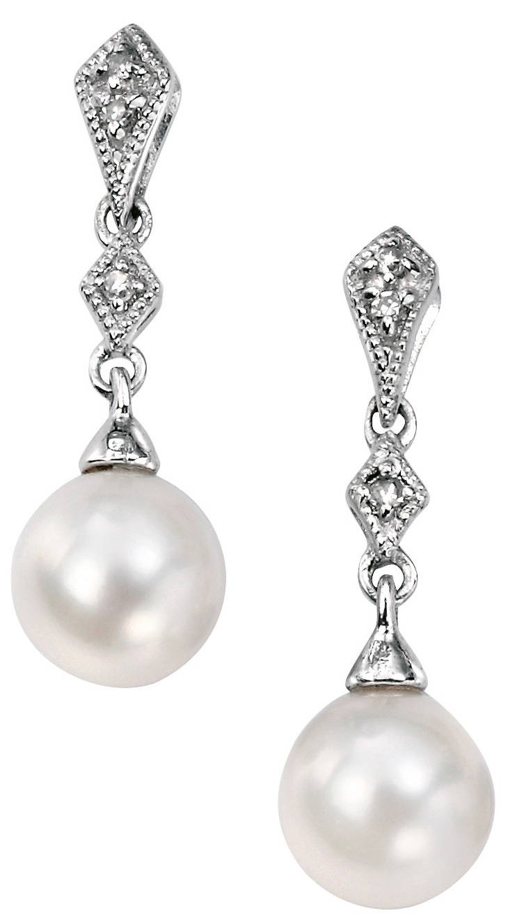 9ct White Gold Diamond and Freshwater Pearl Earrings Hoppers Jewellers