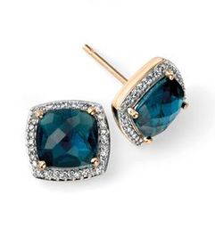 9ct Gold Blue Topaz and Diamond Earrings