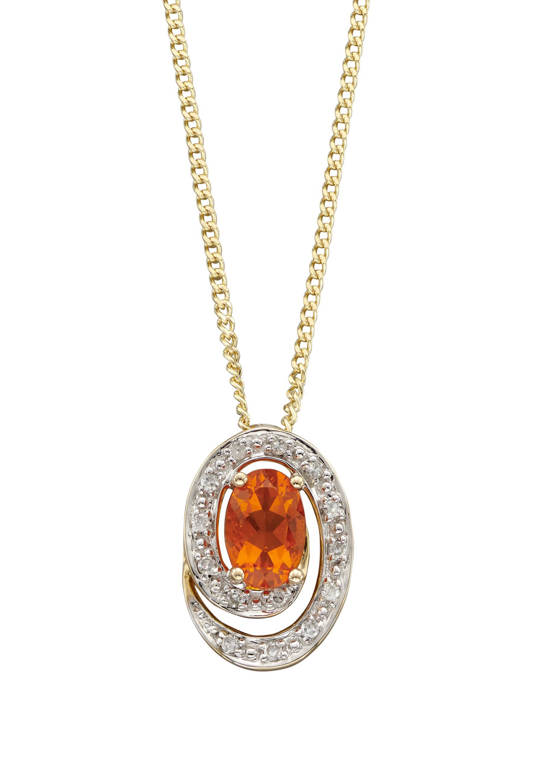 9ct Gold Fire Opal and Diamond Pendant Hoppers Jewellers