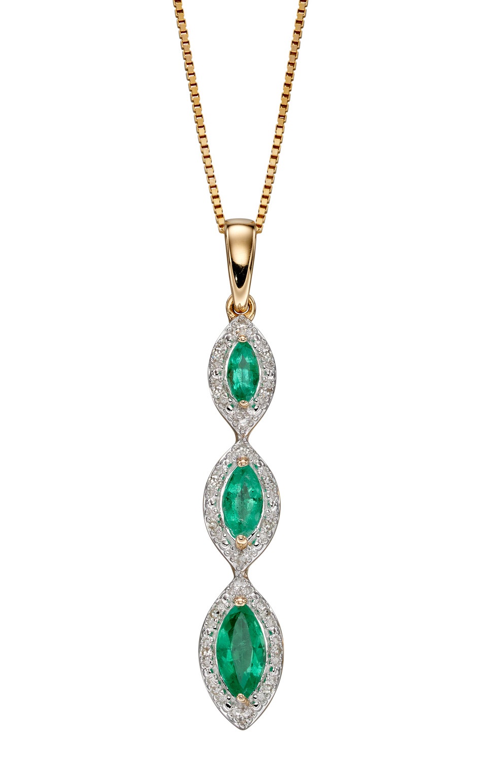 9ct Yellow Gold Emerald and Diamond Pendant | Hoppers Jewellers