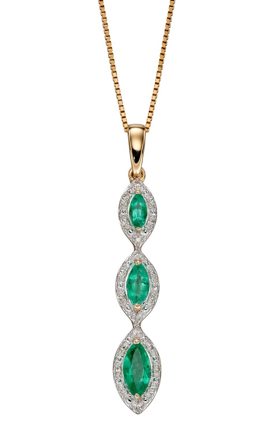 9ct Yellow Gold Emerald and Diamond Pendant Hoppers Jewellers