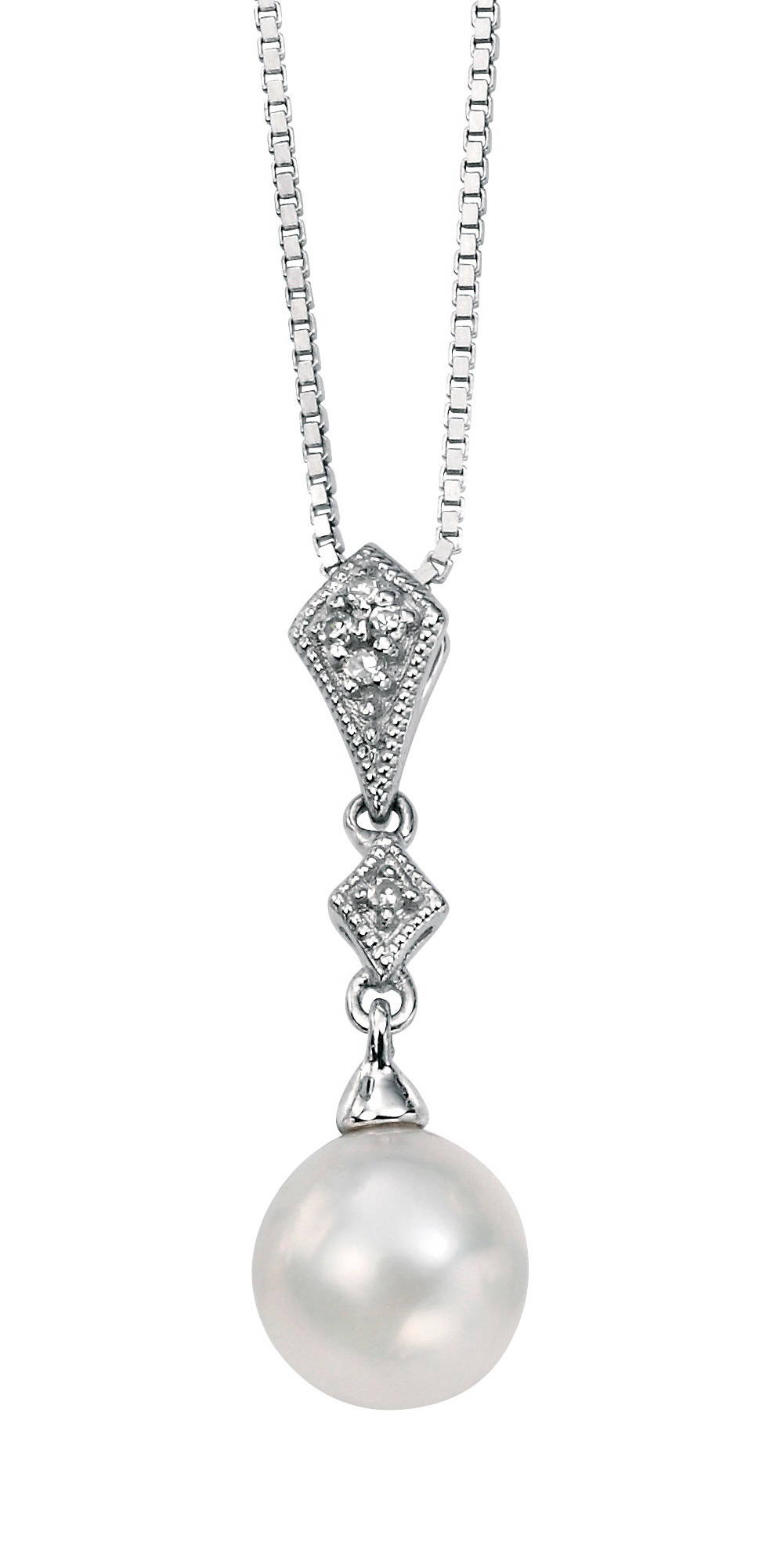 9ct White Gold Freshwater Pearl and Diamond Pendant Hoppers Jewellers
