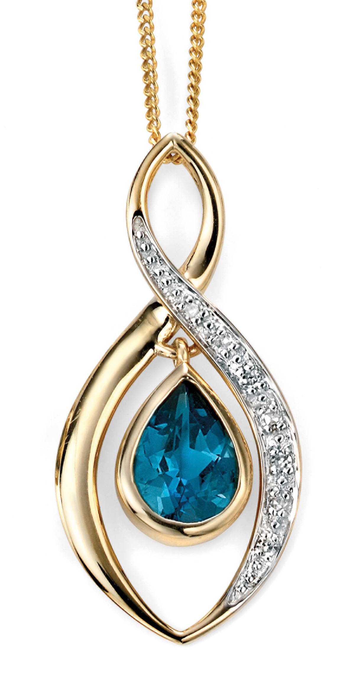 9ct Gold Blue Topaz and Diamond Pendant Hoppers Jewellers