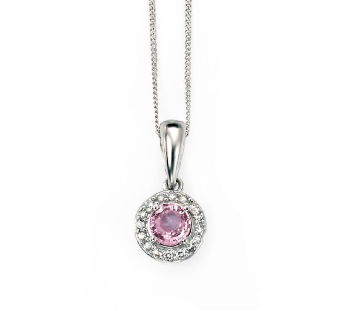 9ct White Gold Pink Sapphire and Diamond Pendant