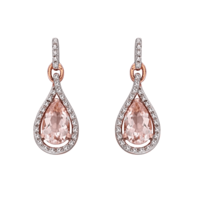 9ct Gold Morganite and Diamond Drop Earrings