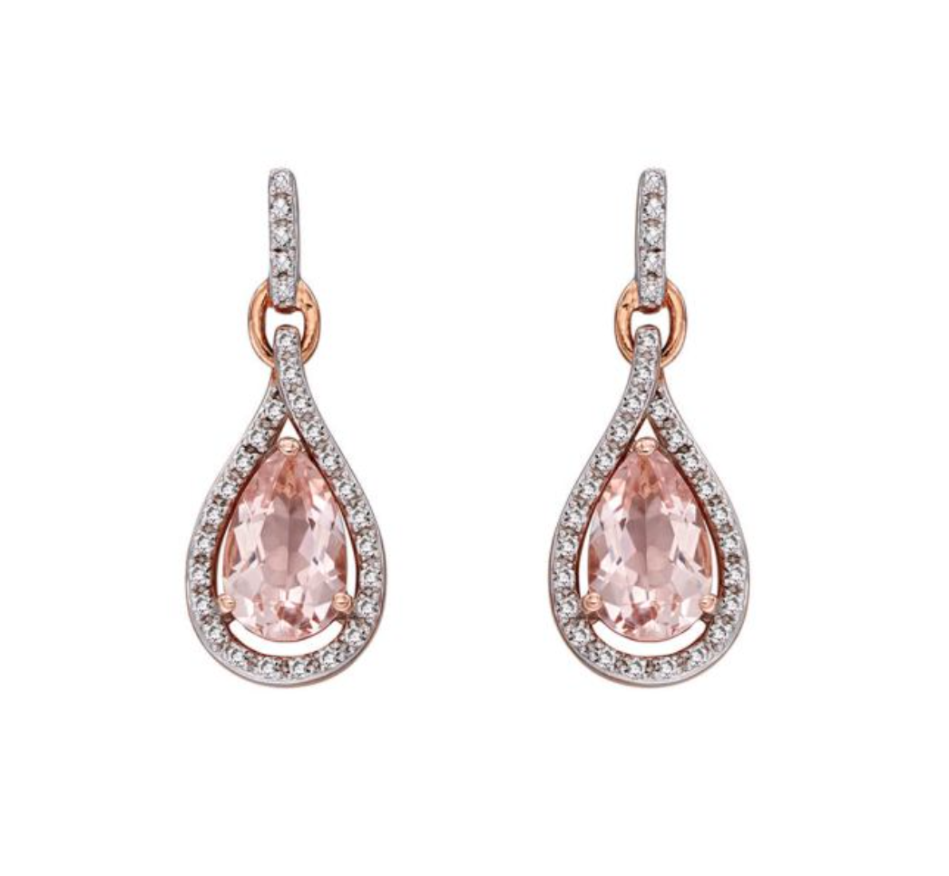 9ct Gold Morganite and Diamond Drop Earrings