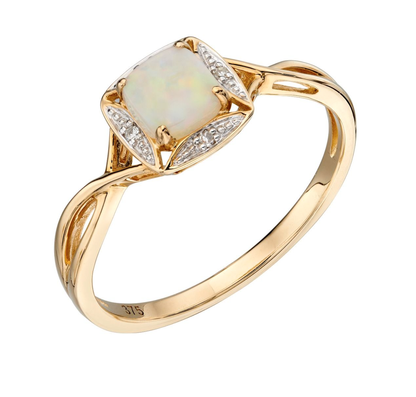 9ct Gold Opal and Diamond Shoulder Twist Ring