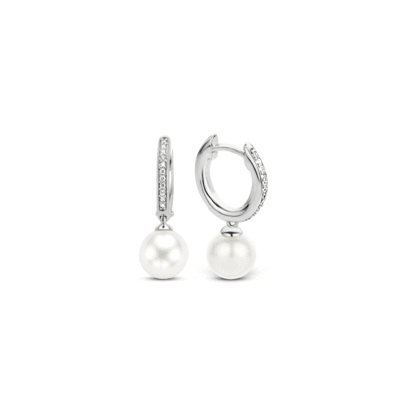 Ti Sento Pearl and Pavé huggie earrings