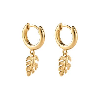 Gold-plated palm leaf hoop earrings