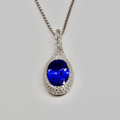 Fine Jewellery | preowned vintage tanzanite and diamond oval cluster pendant