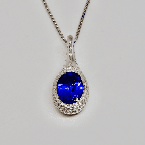 Fine Jewellery | preowned vintage tanzanite and diamond oval cluster pendant