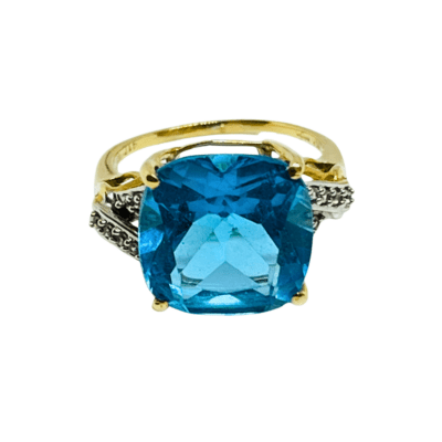9ct Yellow Gold Imperial Blue Topaz and White Zircon