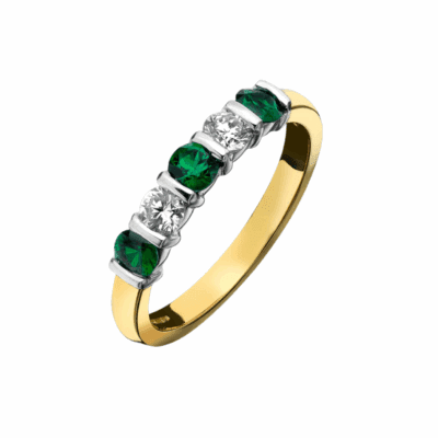 Emerald and Diamond 5 bar Eternity Ring