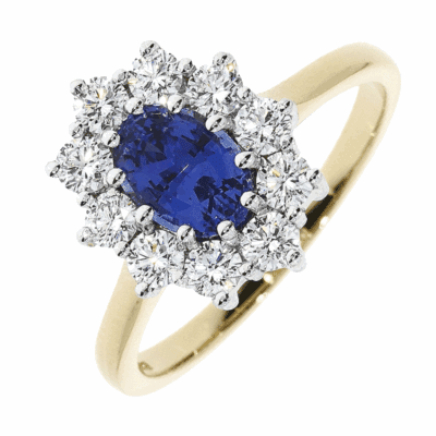 Sapphire and Diamond Oval Cluster Ring