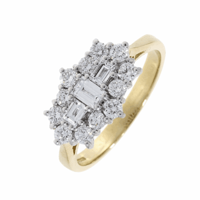 Diamond Baguette and Brilliant Cut Cluster Ring