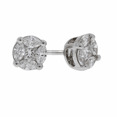 Diamond Princess and Marquise Cut Cluster Earrings