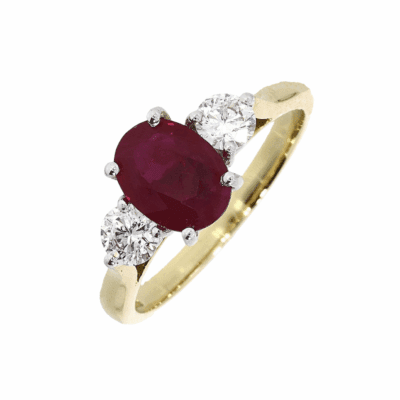 Ruby and Diamond Oval Cut Trinity Ring