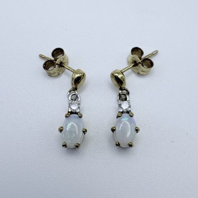 pre-owned opal and diamond drop earrings