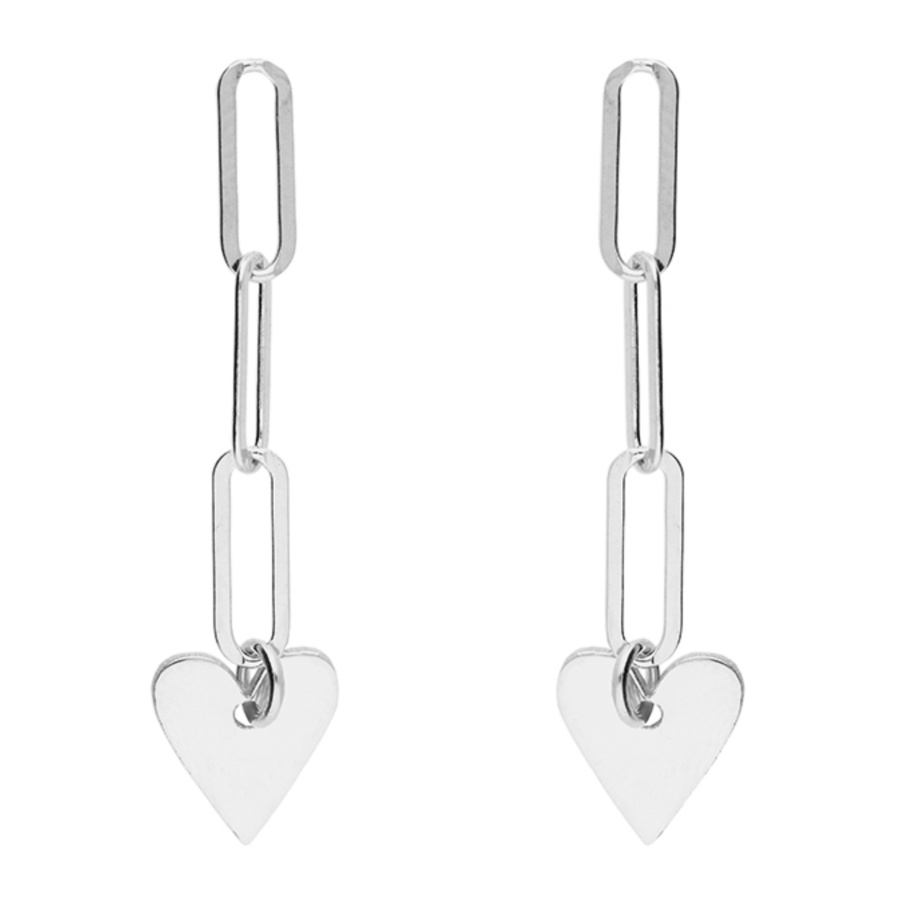 Sterling silver paper chain and heart earrings