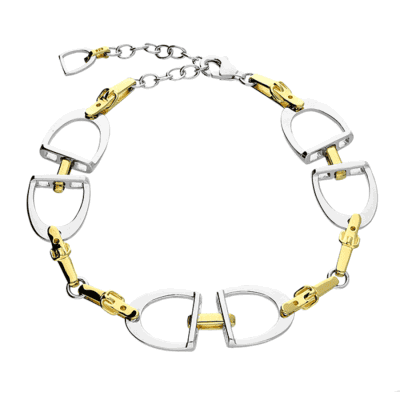 Sterling silver two-tone stirrup and buckle bracelet
