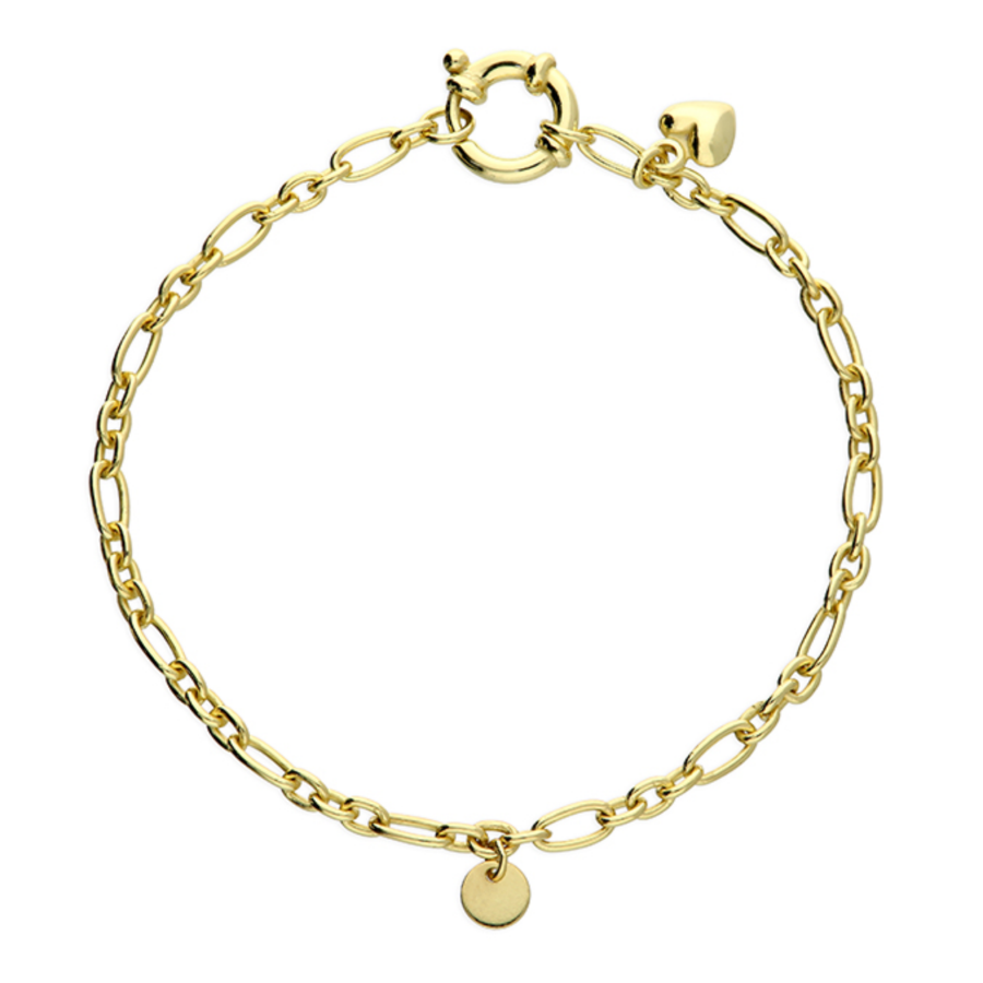 Yellow gold plated oval link bracelet with Charms