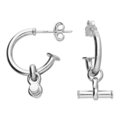 Sterling silver T-bar half hoop stud earrings