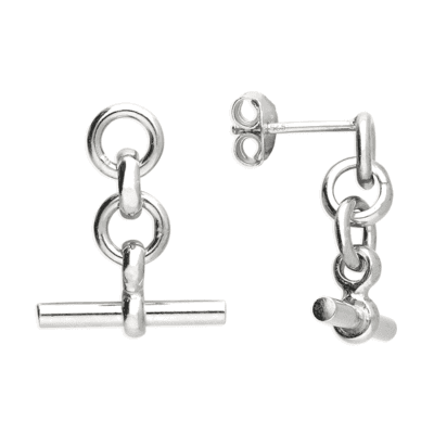Sterling silver T-bar stud drop earrings