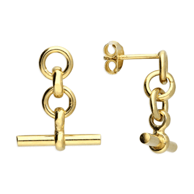 Sterling silver gold plated T-bar stud drop earrings