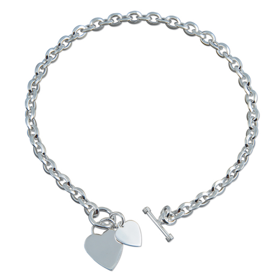Sterling silver double heart charm and T-bar necklace