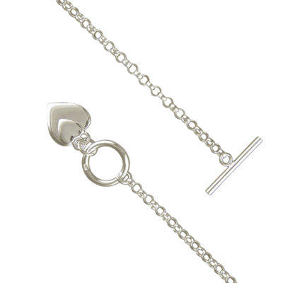 Sterling silver duo hearts and T-bar bracelet