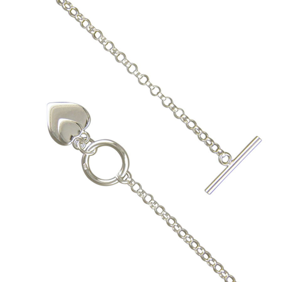 Sterling silver duo hearts and T-bar bracelet