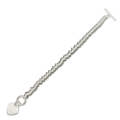Sterling silver heart charm T-bar bracelet