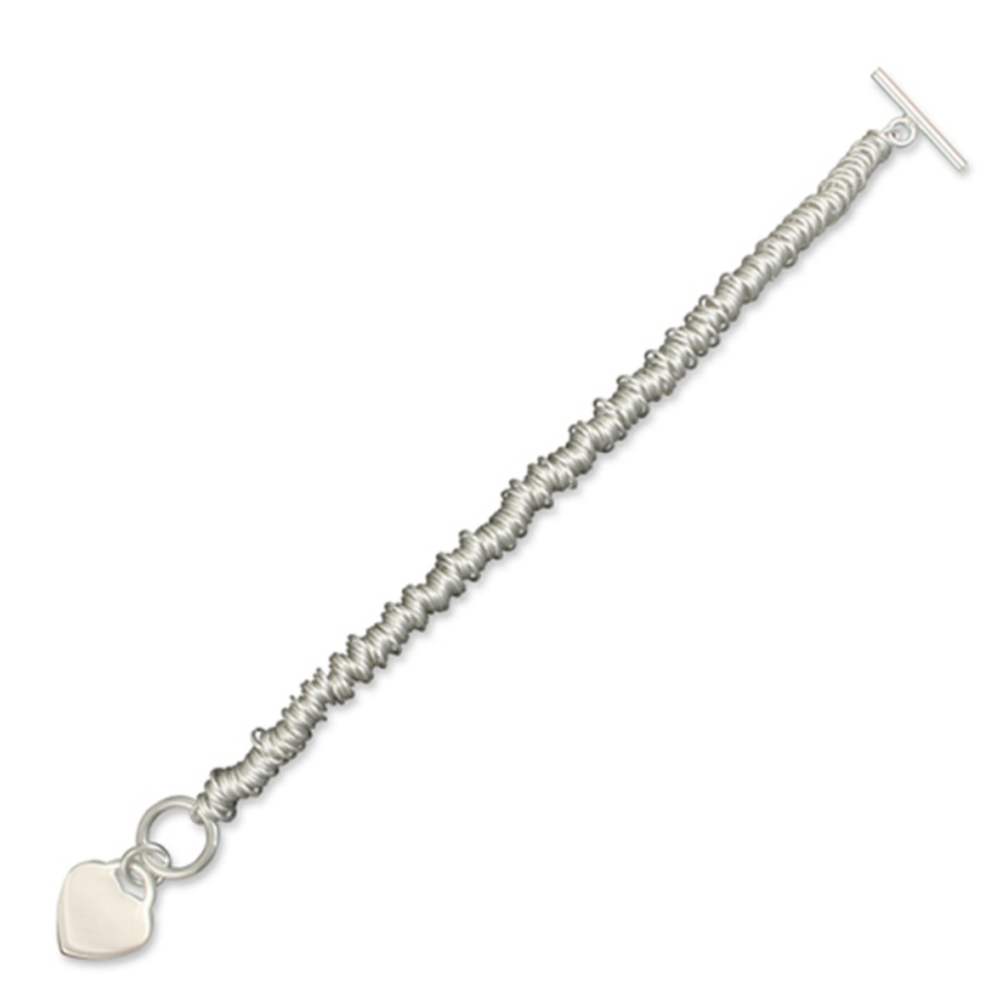 Sterling silver heart charm T-bar bracelet