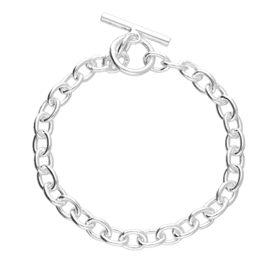 Sterling silver oval link T-bar bracelet