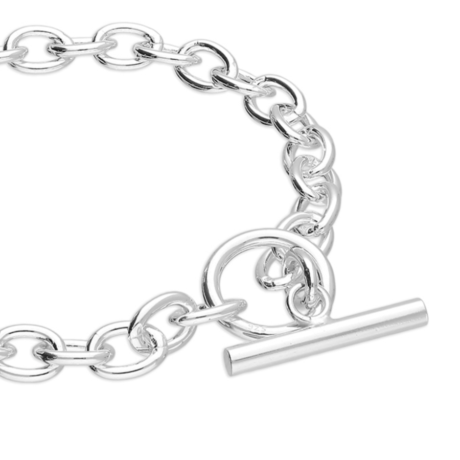 Sterling silver oval link T-bar bracelet - Image 2
